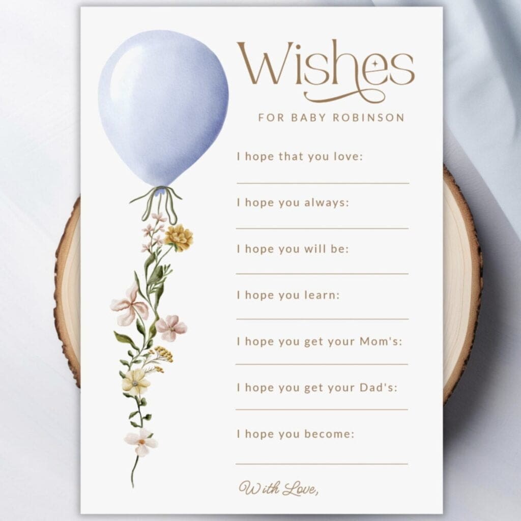 wishes for baby baby shower game with a blue balloon