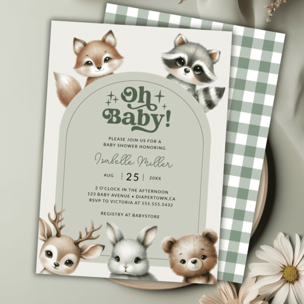 forest friends baby shower invite