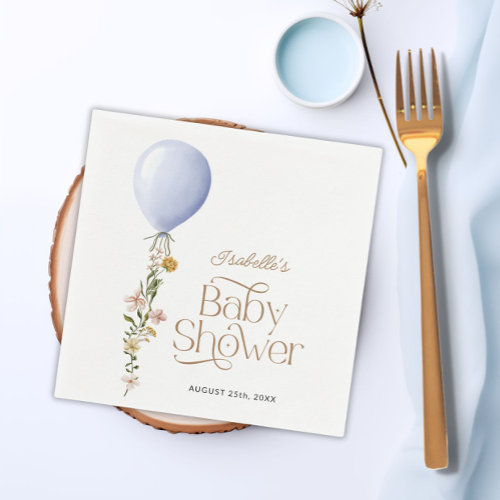 Blue Balloon Floral Boy Baby Shower Theme Paper Napkins