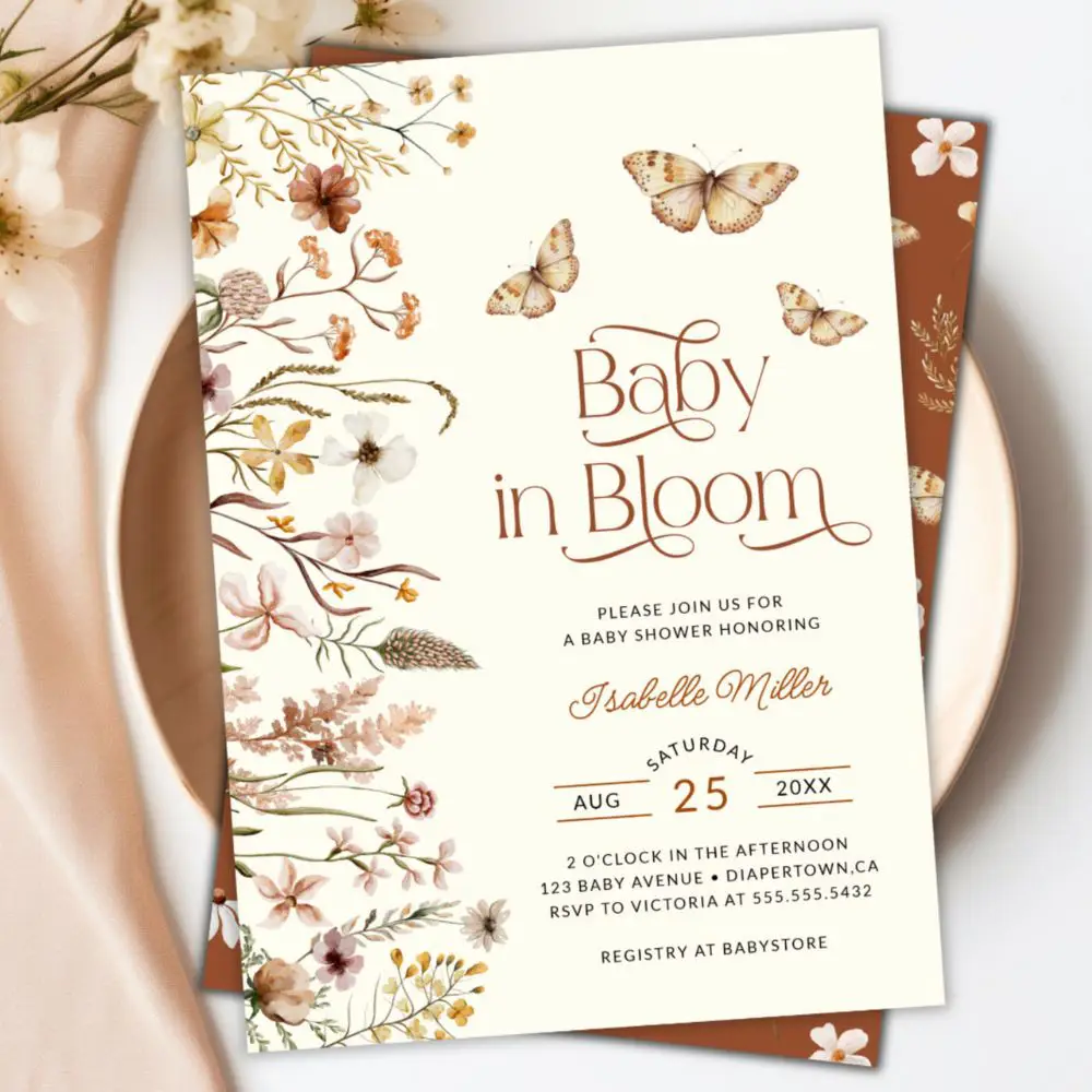 baby in bloom wildflower floral invitation