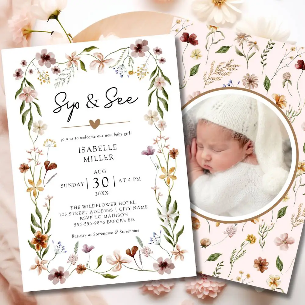 sip and see girl baby shower invitation